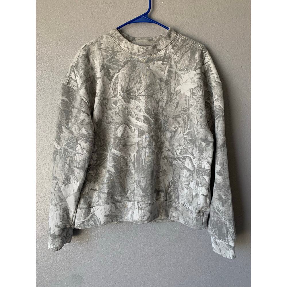 Hollister Boxy Fit Crewneck Sweatshirt Women’s Small White Gray Camo Print
